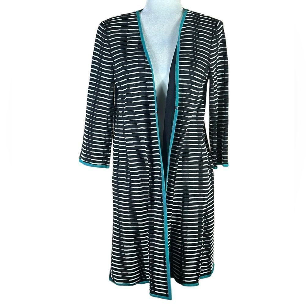 Exclusively Misook Black, White and Green Long Duster / Cardigan Size Small 📦